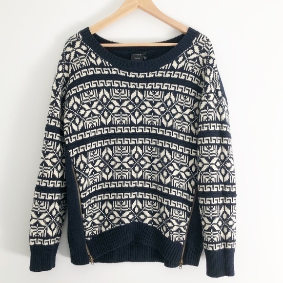 Cliché Couture Wool Knit Zipper Nordic Sweater Pull Over Size Medium - Picture 1 of 12